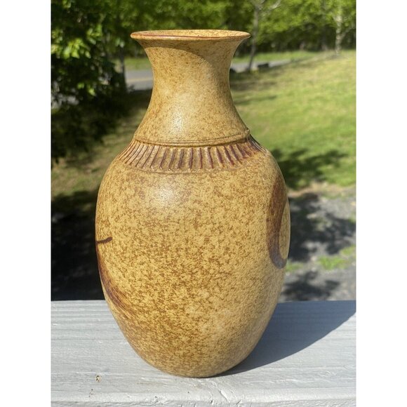 9-1/4" Vintage Brown Glazed Pottery Vase Home Accent Decor Beige Ceramic Retro - Picture 5 of 12